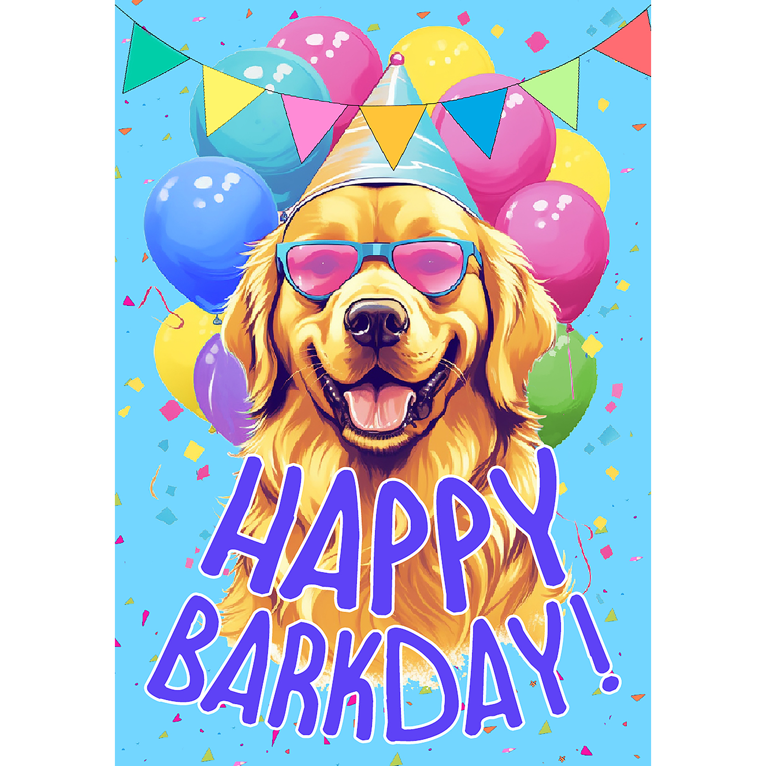 America Forever Happy Barkday House Flag 28 x 40 inch Double Sided Golden Retriever Dog Birthday Party Balloons Sunglasses Funny Pun Outdoor Yard Flag