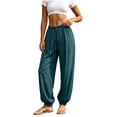 thumbnail image 6 of Women's Summer Harem Pants Casual Elastic Waist Flowy Loose Fit Yoga Pants Drawstring Lightweight Loungewear Jogger Pants Dark Blue L, 6 of 6