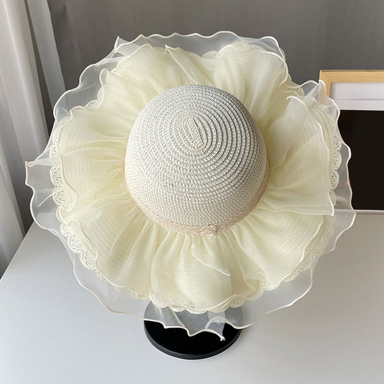 Waroomhouse Net Yarn Decor Round Dome Beach Hat Women Big 