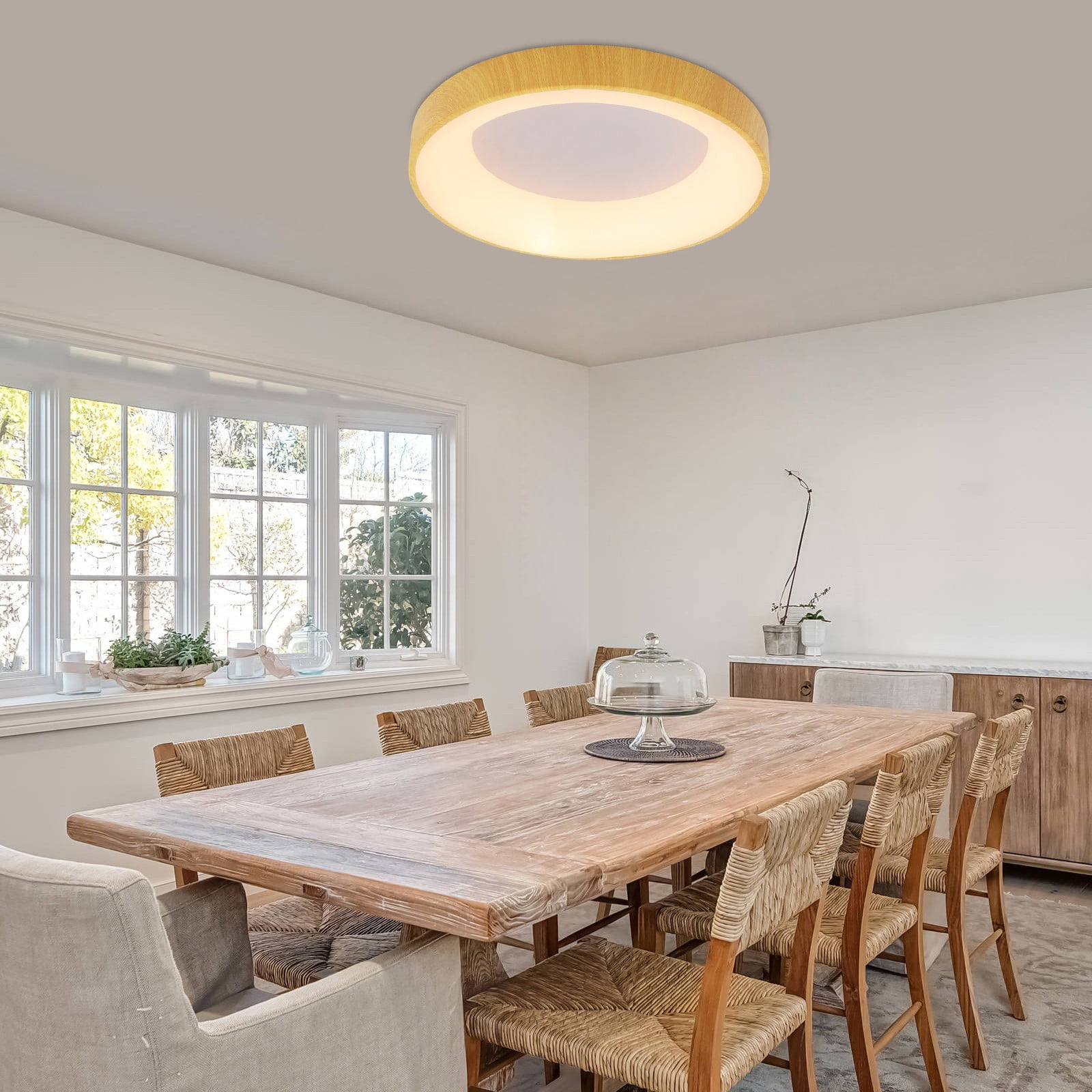 36W 6*47cm Round Ceiling Light Fixture Wood+White  Minimalist Round Ceiling Lamp for Bedrooms Kitchens Study Rooms
