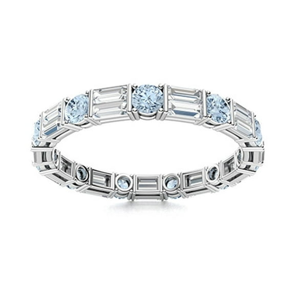 Mooneye 3mm Round Aquamarine 925 Sterling Silver Eternity Valentines Day Gift Women Ring