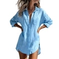 thumbnail image 2 of Qzwdhjm Womens Linen Button Down Shirts Collared Long Sleeve Oversized Tops Solid Lightweight Casual Tees Summer Beach and Resort Cover Up for Women, 2 of 6
