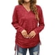 thumbnail image 1 of Top fruncido lateral con cordón de manga larga para mujer, cuello en V, Top fruncido con lazo lateral para mujer, rojo profundo XXL, 1 of 5
