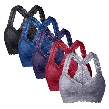 

Women Plus Size 5PC Vest Crop Wire Bra Lingerie V Neck Underwear Lingerie S 3XL
