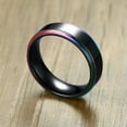 thumbnail image 5 of 6mm Black With Rainbow Color Mens Wedding Band Ring Stainless Steel Classic Gift, 5 of 6