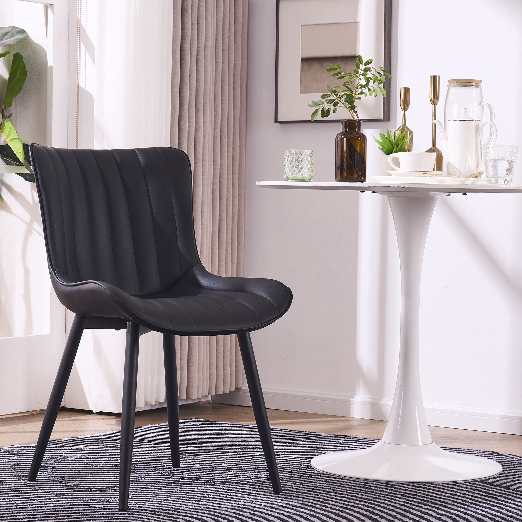 YOUNIKE Soft Dining Chair Set of 2 Black PU Leather Upholstered Full Back Side Chair