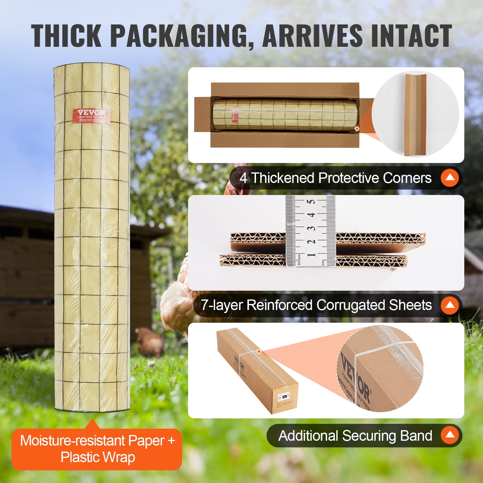 VEVOR Farm Fence Hardware Cloth, 36'' x 50' Galvanized Wire Mesh Roll, 16 Gauge Chicken Wire Fence Roll, Vinyl Coating Metal Wire Mesh for Chicken Coop Barrier, Poultry Enclosures