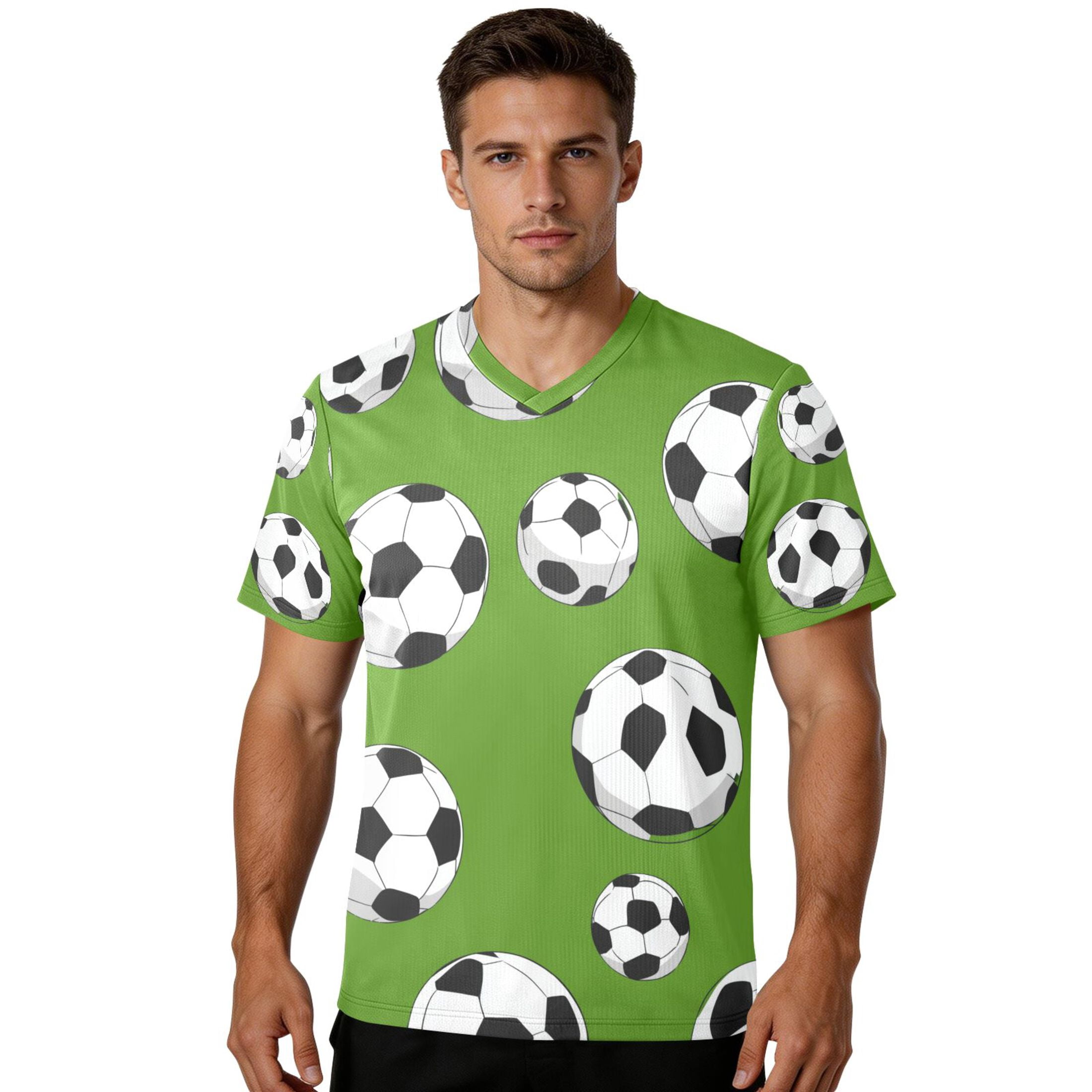 Cartoon Football on Green Background Men's Sports Jerseys Athletic T-Shirt Football Referee Short Sleeves Shirt XL