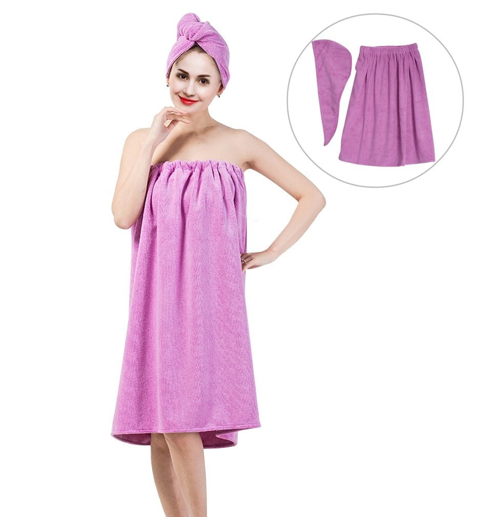 Women's Bath Wrap Set, Adjustable Bathing Bathrobe and Hair Drying Cap