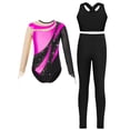thumbnail image 3 of iiniim Kids Girls Ice Figure Skating Gymnastics Leotard Rhinestones Mesh Patchwork Bodysuit with Sleeveless Vest Hot Pink 10, 3 of 7