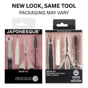 Japonesque Brow Grooming Kit, Includes Slant Tweezer, Point Tweezer, Scissors & Spoolie, 4 Piece