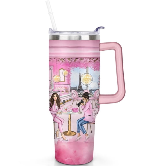 40 oz Travel Tumbler with Handle & Spill Proof Lid: Straw Included 40oz Travel Theme Tumbler Double Insulated Gifts