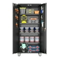 thumbnail image 3 of SUXXAN Black Metal Garage Cabinet with Pegboard and Wheels, Tall Mutifunctional Lockable Storage Cabinet with Lock, Steel Tool Cabinets 4 Shelves for Home Office, Garage Warehouse, Assembly Required, 3 of 7