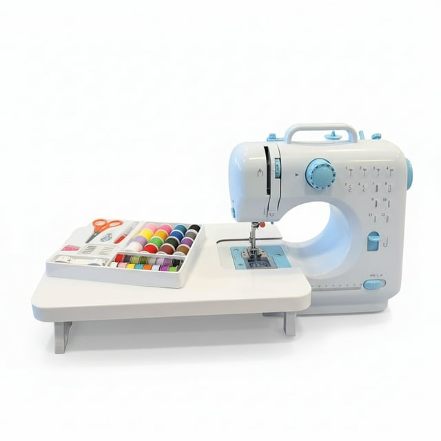 axGear Portable Sewing Machine 12 Built-in Stitches 2-Speed Double Thread Mini Quilting Machine for Beginners with Foot Pedal LED Light & Extension Table