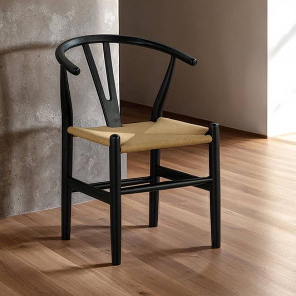 Mid-Century Modern Curved Backrest Black 6pc Side Chairs Dining Room Solid Rubberwood Furniture