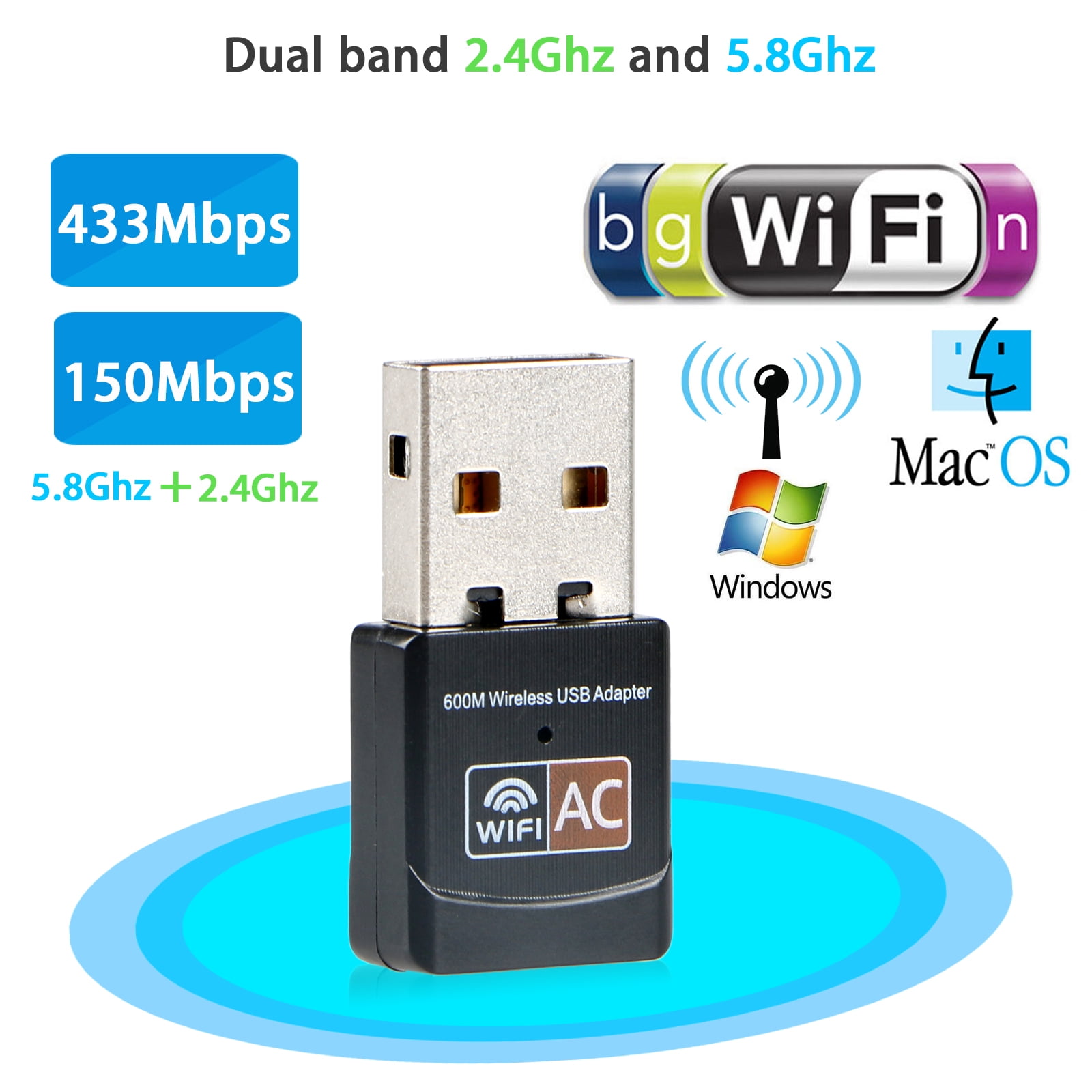Dual-Band USB 2.0 802.11a/b/g/n/ac Wi-Fi Adapter for Windows XP 
