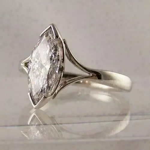 Aishvi Jewels 3CT Marquise Cut Lab created Diamond Engagement Solitaire Ring 14K White Gold Plated