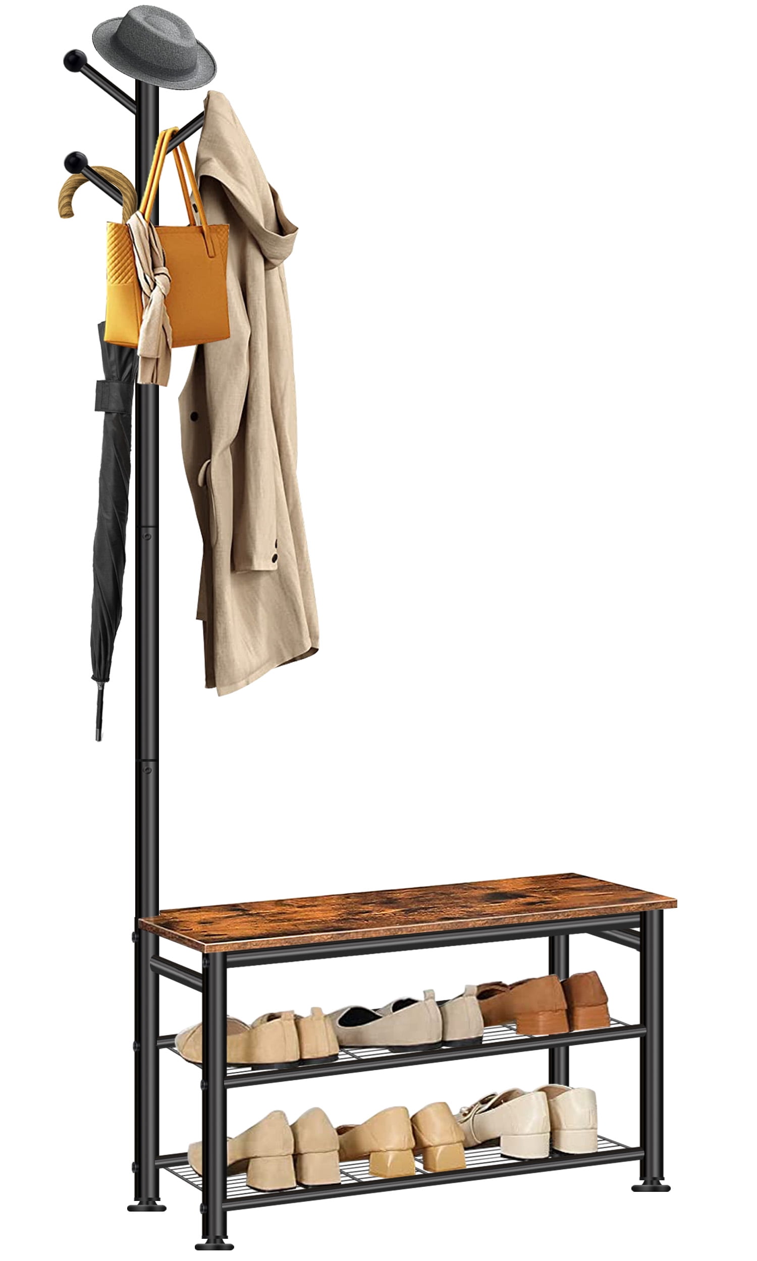 YOUPINS Coat Rack Shoe Bench, Hall Tree Entryway Storage Bench, Wood