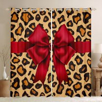 jejeloiu Red Bow Bowtie Black Out Curtains,Brown Cheetah Pattern Curtains Pack of 2 (42x63 Each) For Men Women