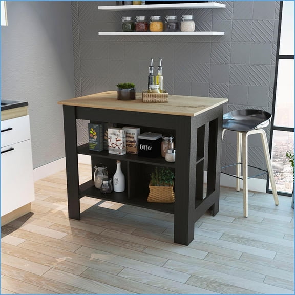 Kitchen Island with 3 Concealed Shelves | 40.5”W Top | Contemporary | Particle Board