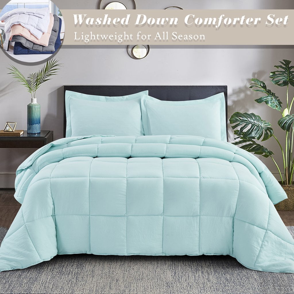 All Season Aqua 3 Piece Queen Size Shabby Chic Down Alternative Comforter  Set with Corner Tabs - Walmart.com