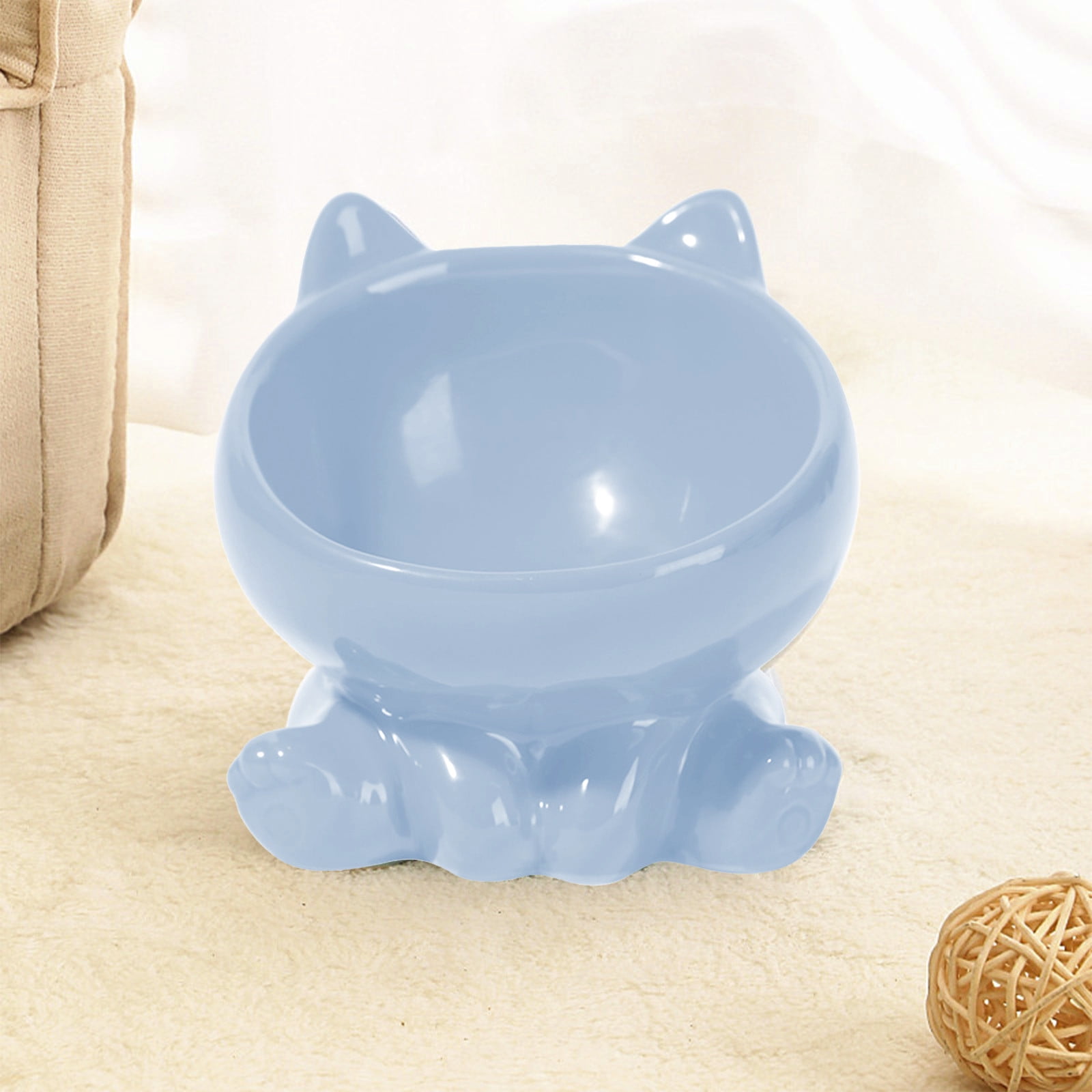 Lunxisen 2 Pcs Elevated Cat Food Bowl, Ceramic Raised and Tilted Water Bowl, Anti Vomiting and Protect Pets' Spines Dishes for Small Dog, Fat Faced Cat, Kitten