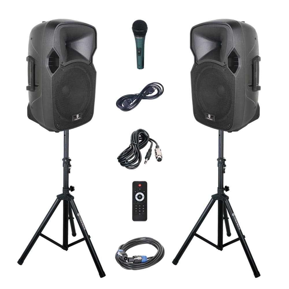 Basistheorie zuur Vervuild PRORECK Party 12 12-Inch 1000 Watts 2-Way Powered PA Speaker System Combo  Set with Bluetooth/USB/SD Card/FM Radio/Remote Control/Wired  microphone/tripod Stand - Walmart.com