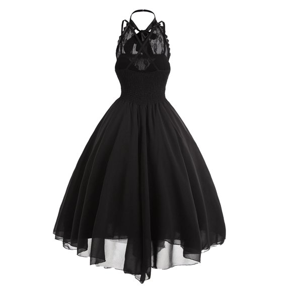 Women Fashion Gothic Style Sexy Banquet Festival Dress Lace Chiffon Dress