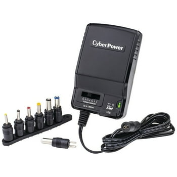 CyberPower CPUAC1U1300 Universal Power Adapter 3 -12 Volt / 1300mA with Folding AC Plug and 2.1 Amp USB Charge Port and Includes Multiple Interchangeable Tips