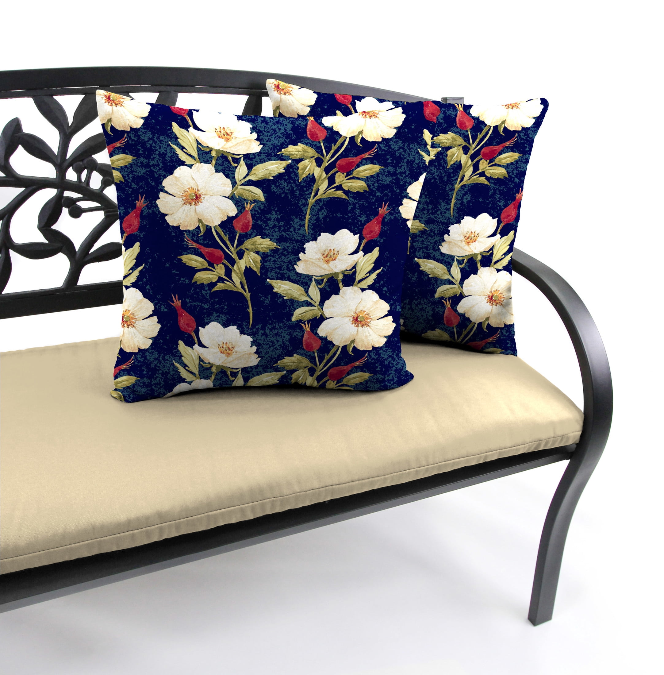 Jordan Manufacturing 22" x 22" Rose Garden Navy Floral Square Outdoor Throw Pillow (2 Pack)