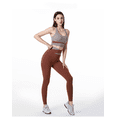 thumbnail image 2 of Rush Workout Outfits for Wome Seamless Yoga Outfits Crop Top Leggings Exercise Sports Bra Tracksuits Set-Brown(L) S1262, 2 of 5