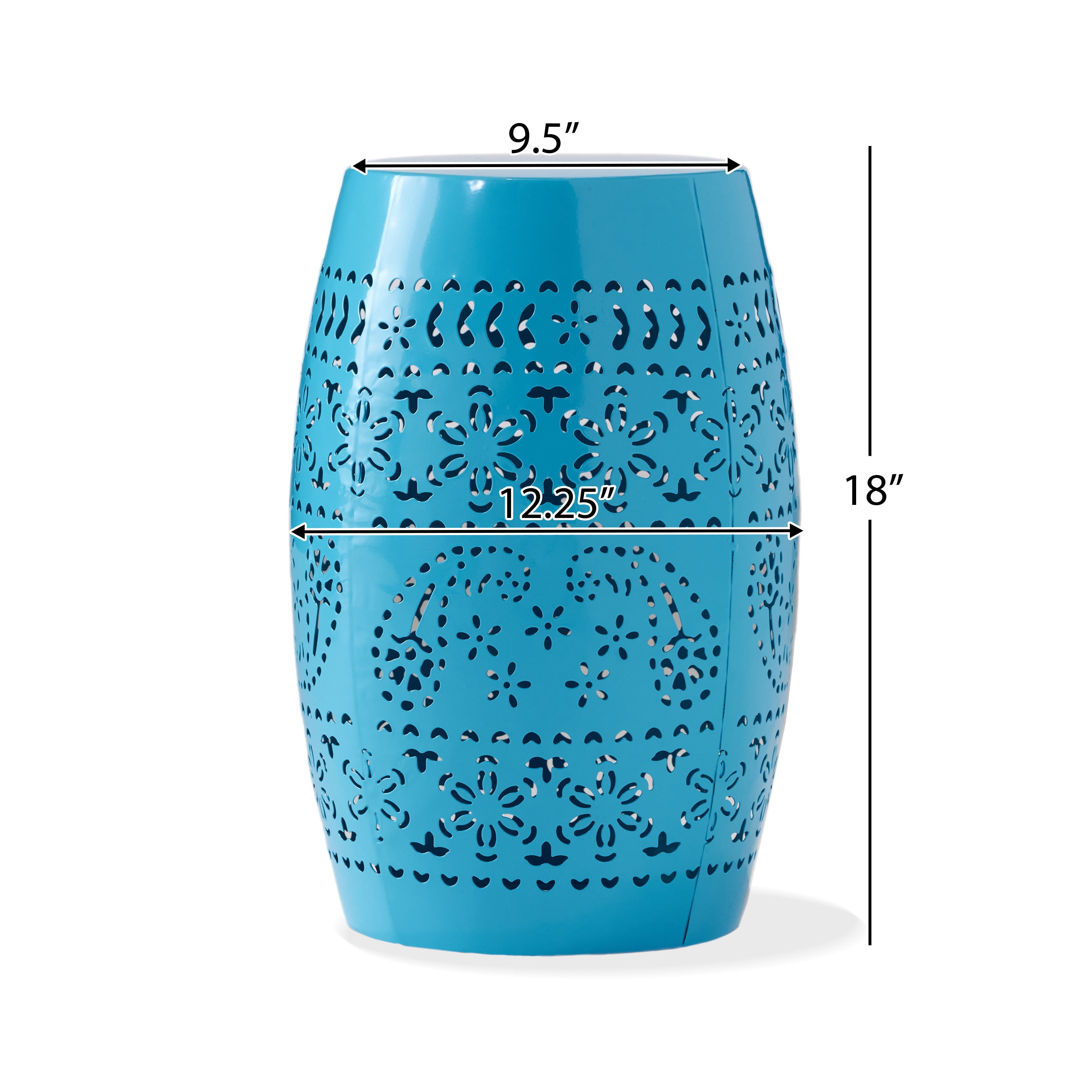 Lace Cut Metal Side Table, Outdoor End Table for Patio Balcony Garden, Blue