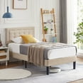 thumbnail image 3 of Katkuca Upholstered Platform Bed Frame with Height Adjustable Headboard, Easy Assembly, Twin Size, Beige, 3 of 6