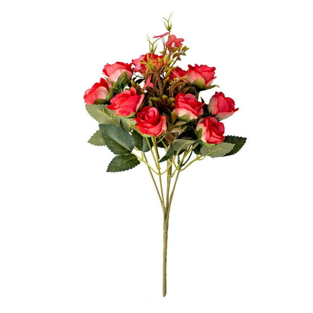 5-branch Artificial Rose Flower Bouquet Simulation Rose Home Office artificial silk rose Fake Floral Decor, Red
