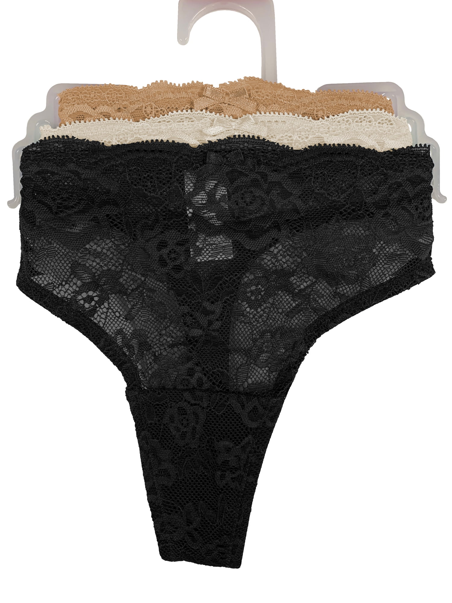 Cori Allover Lace Pack Thong Black Plus Thong Panties (Pack of 3