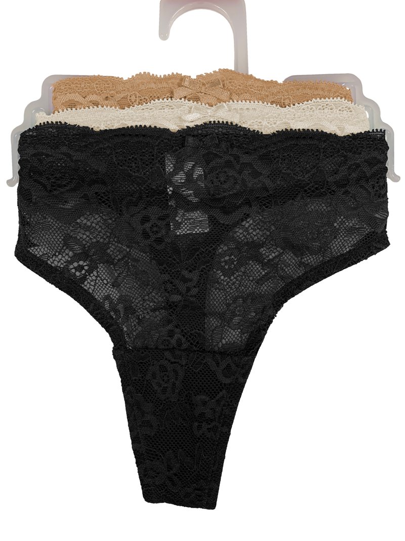 Secret Treasures Women's Lace Thong Panties 3-Pack, Comfortable