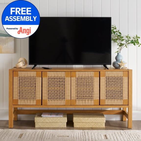 Better Homes & Gardens Vista Woven Coastal TV Stand for TVs up to 65", Light Honey