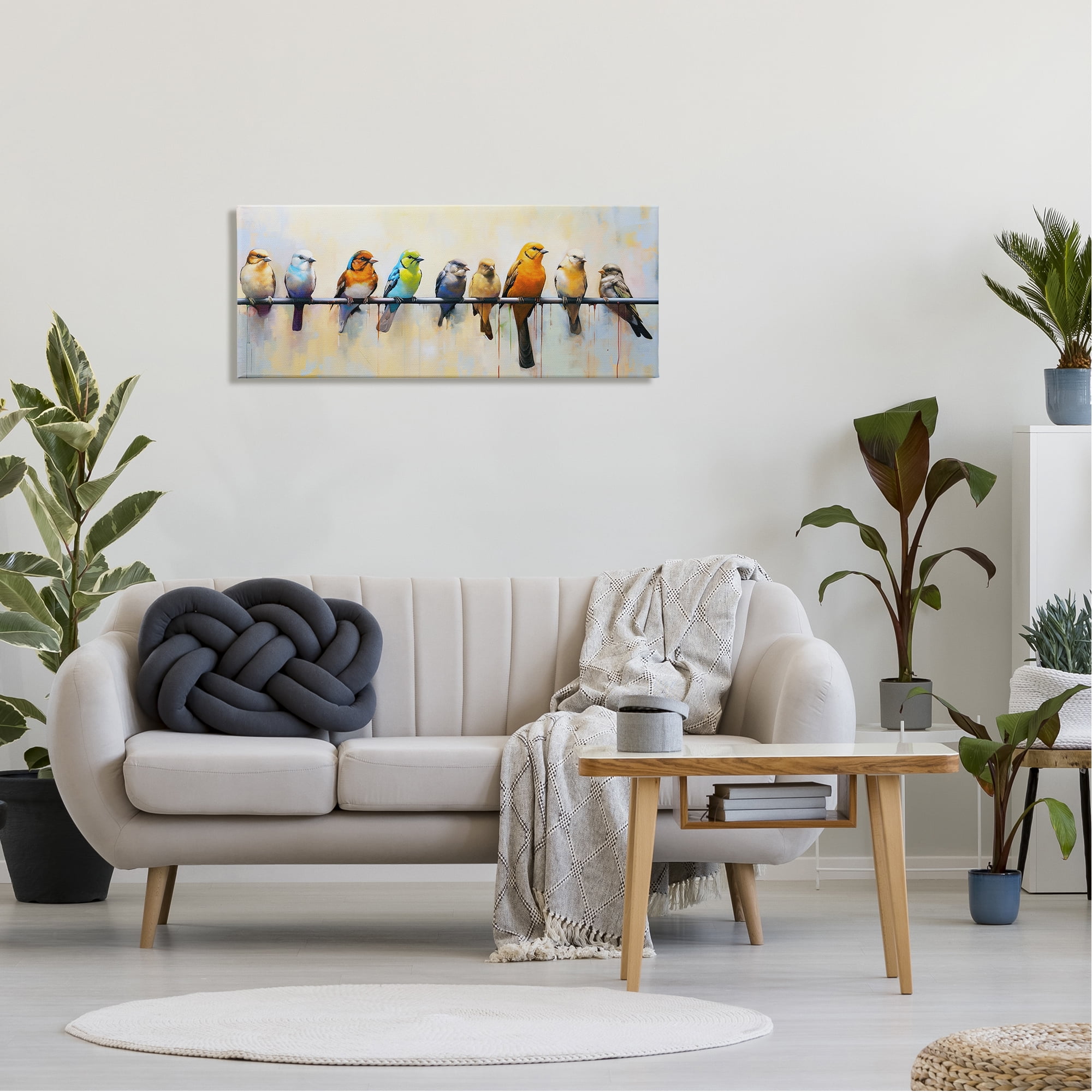 Stupell Industries Modern Birds Perched Animals & Insects Painting Gallery Wrapped Canvas Art Print Wall Art, 40 x 17