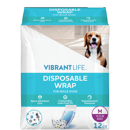 Vibrant Life Disposable Male Wraps for Dogs - Med 12Ct