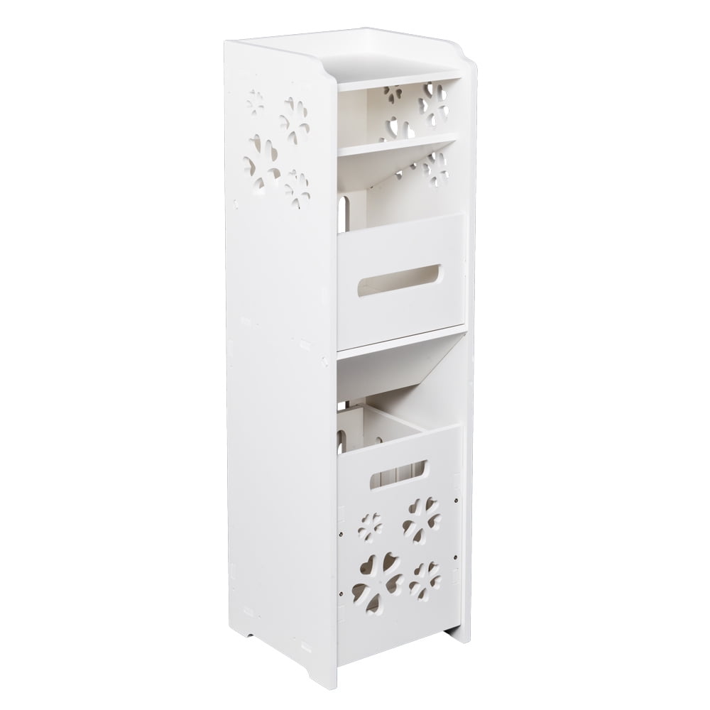 Kepooman 3-tier Bathroom Storage Cabinet with Garbage Can, White Kepooman 3-tier Bathroom Storage Cabinet with Garbage Can, White