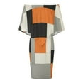 thumbnail image 4 of Beige And Black And Orange Squares Women's Off The Shoulder Ruffles Summer Wedding Guest Loose Casual Party Beach Dress, 4 of 9
