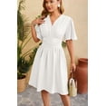 thumbnail image 3 of EASYBRAUS Women V Neck A Line Midi Dress Bell Sleeve Pleated Waist Spring Summer Dress, 3 of 8