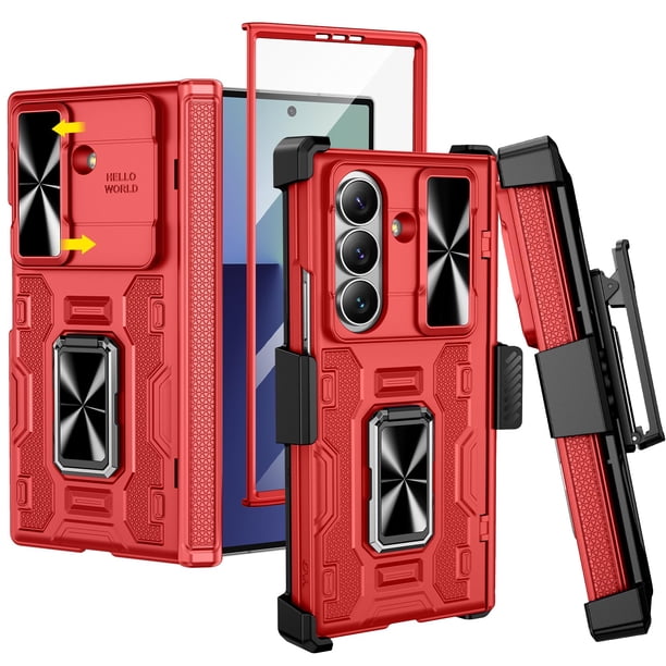Funda VEGO para Samsung Galaxy Z Fold 7 con clip para cinturón, color rojo