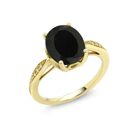 - 14K Yellow Gold 2.54 Ct Oval Black Onyx and Diamond Ring