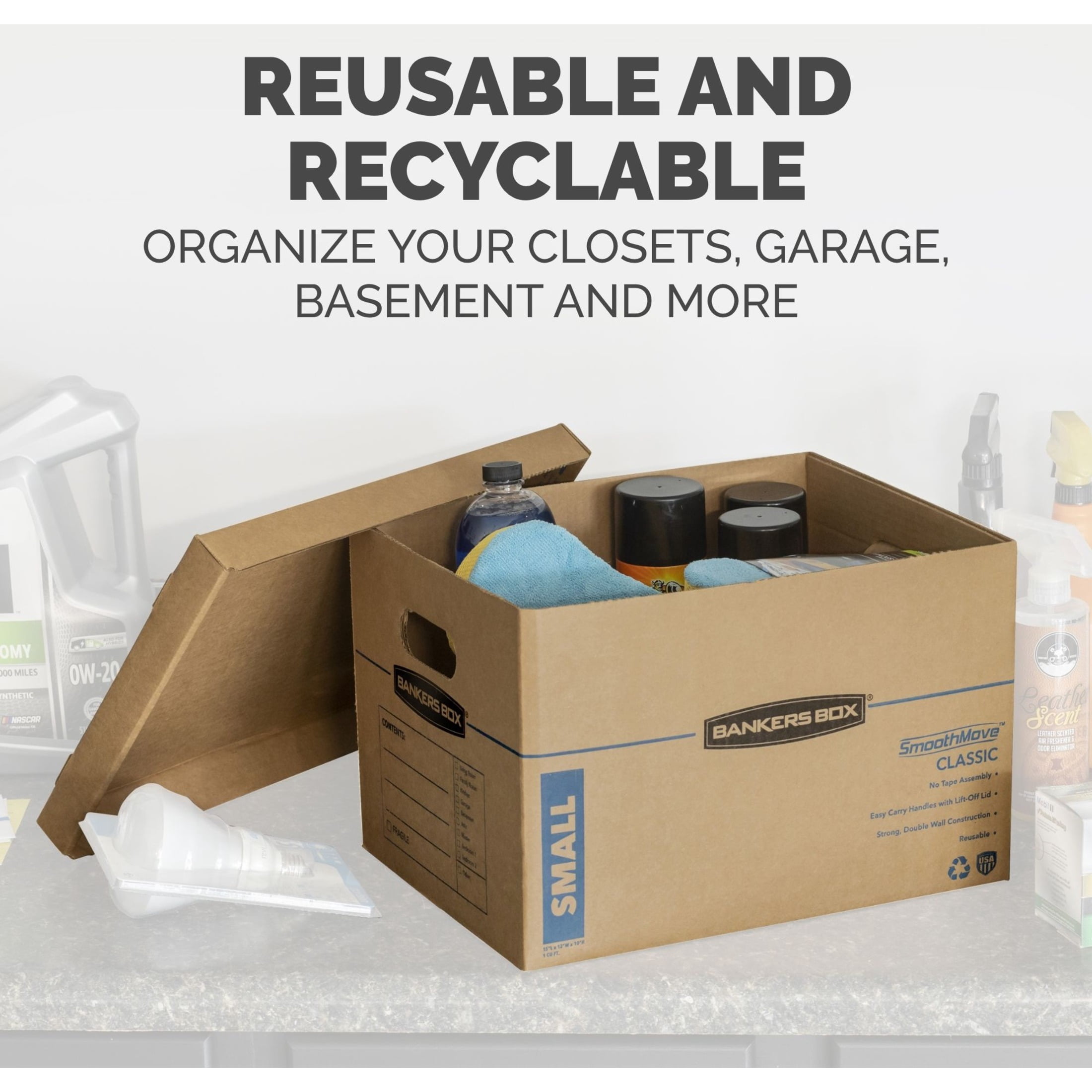Bankers Box Medium Classic Moving Boxes, 20 Pack, Tape-Free Assembly with Reinforced Handles