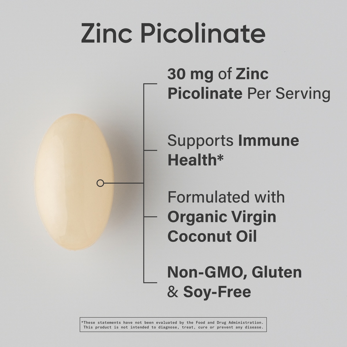 Sports Research® High Potency Zinc Picolinate 30mg Organic Coconut Oil Gluten Free (180 Softgels)