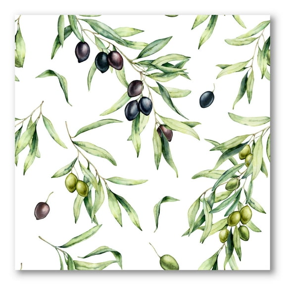 Designart ' Black and Green Olives With Olive Branches & Leaves ' Lake House Canvas Wall Art Print