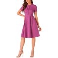 thumbnail image 4 of INSPIRE CHIC Women's Round Neck Short Sleeve Pleated Vintage 1950s Midi Dress S Purple, 4 of 5