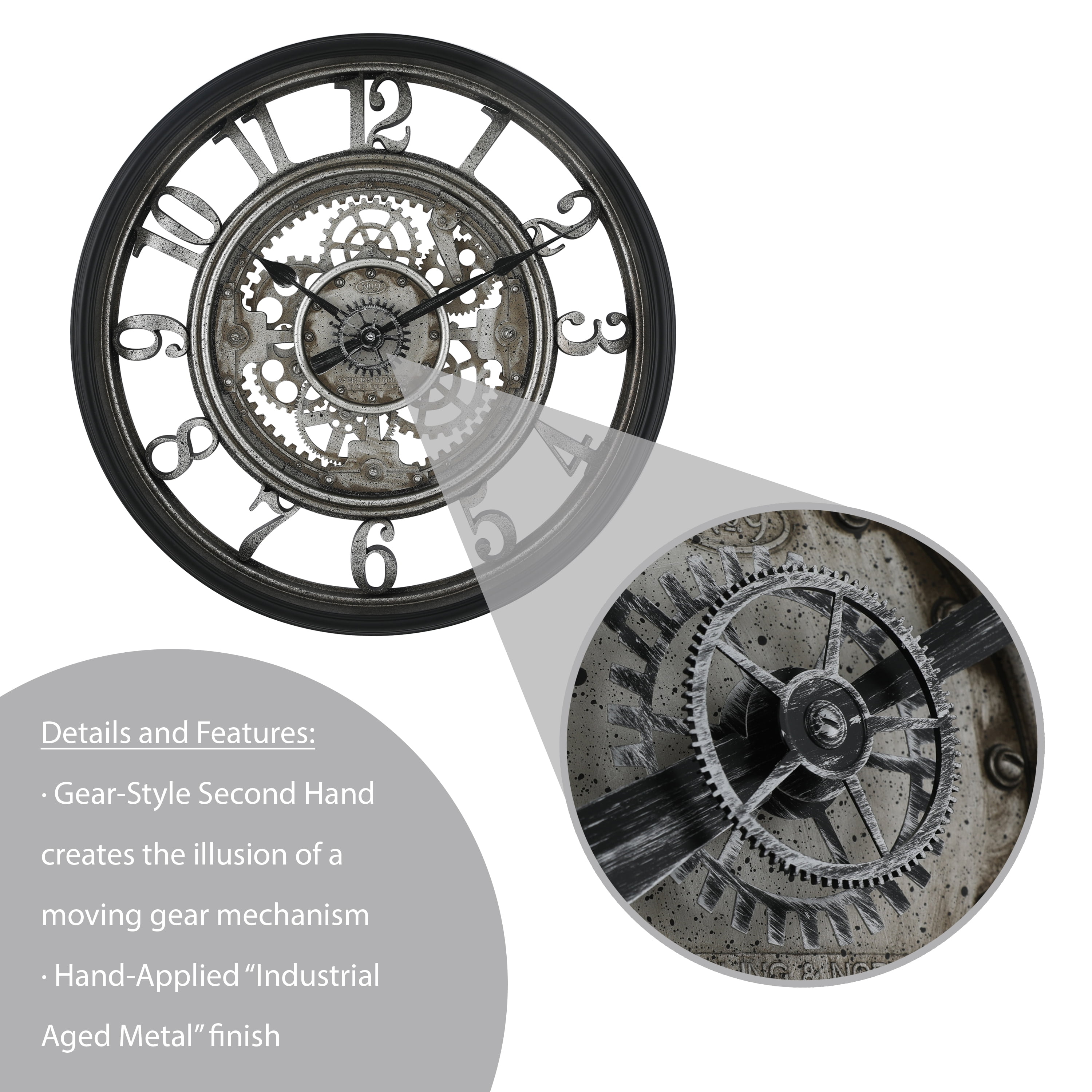 Better Homes & Gardens 2.95" Quartz Victorian Industrial Wall Clocks, Elevated
