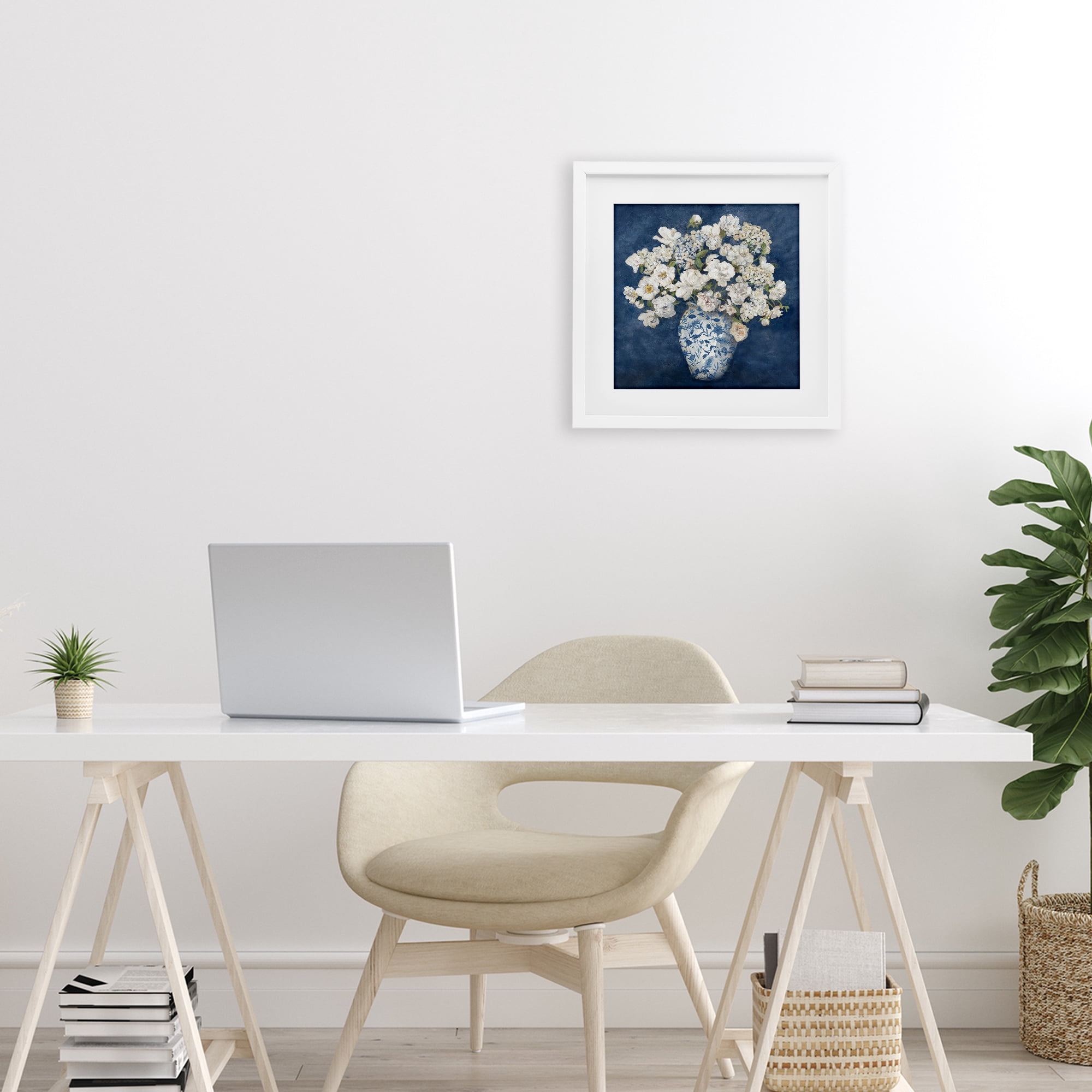 Stupell Industries Classic Blue Chinoiserie Vase White Framed Print Under Glass, design by Charlene Olson